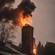 Chimney Fire on Brick Masonry Chimney spreading on rooftop