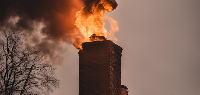 Chimney Fire on Brick Masonry Chimney spreading on rooftop